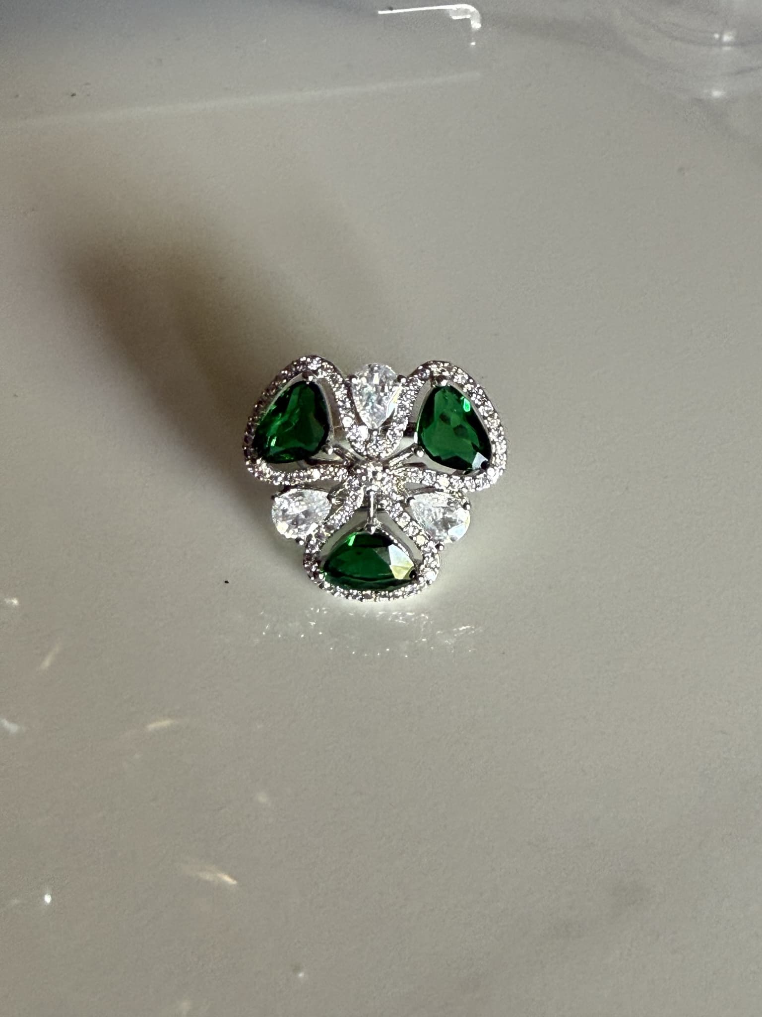 Emerald and Diamond Trio Cluster Ring