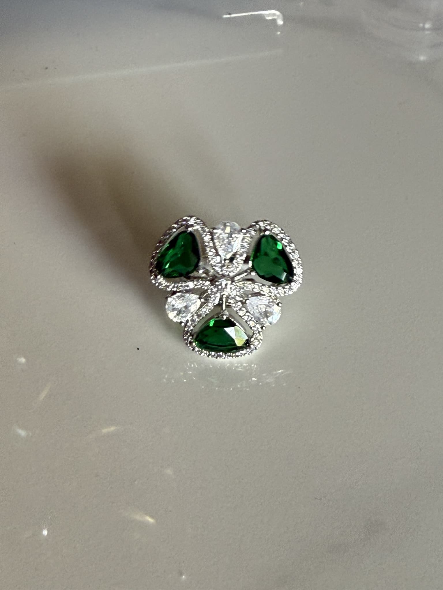 Emerald and Diamond Trio Cluster Ring