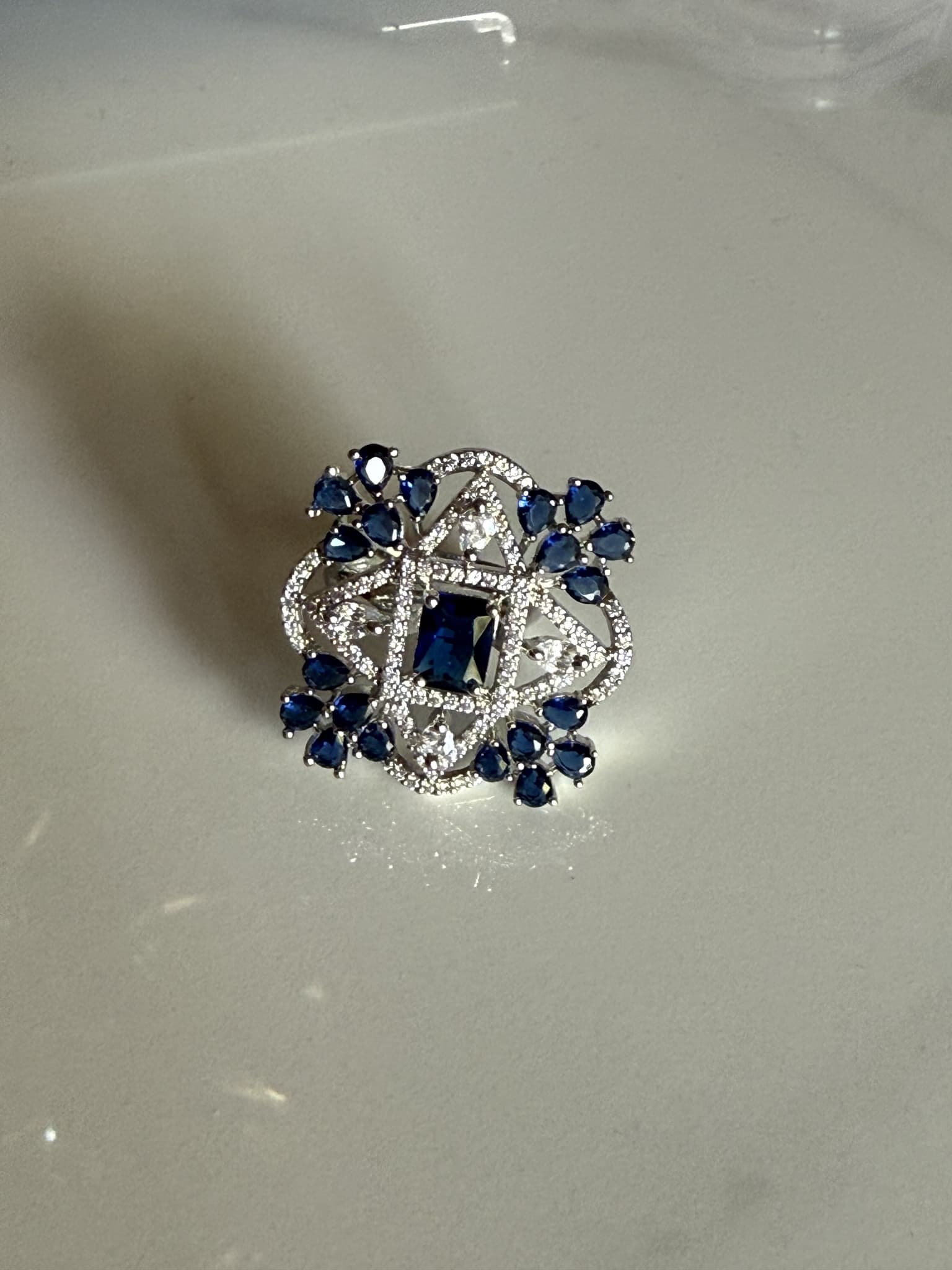 Blue Sapphire Floral Halo Ring