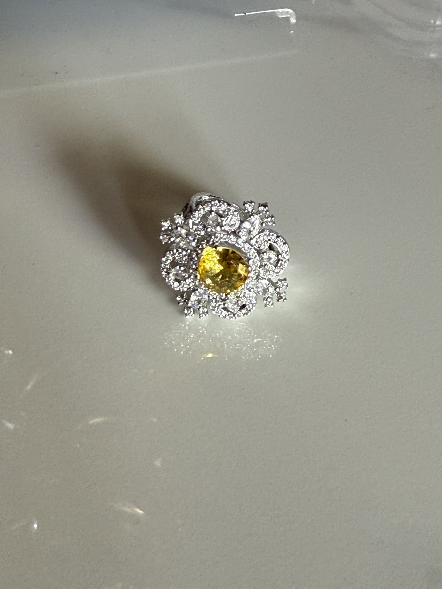 Yellow Sapphire Scrollwork Halo Ring