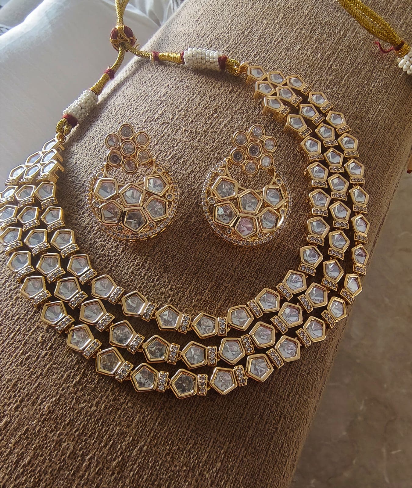 Polki Diamond Leaf Motif Necklace Set