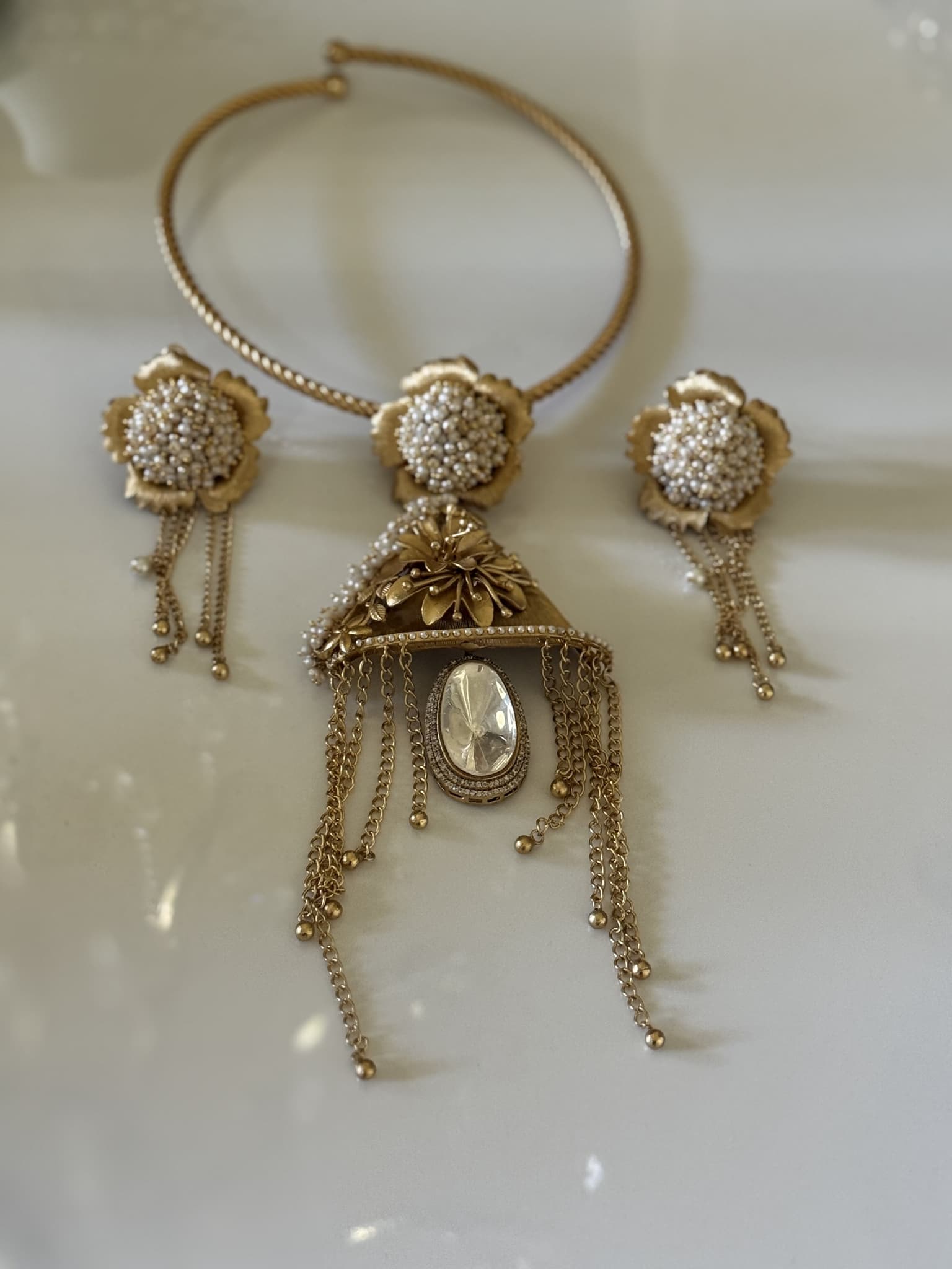 Antique Pearl Floral Pendant Set