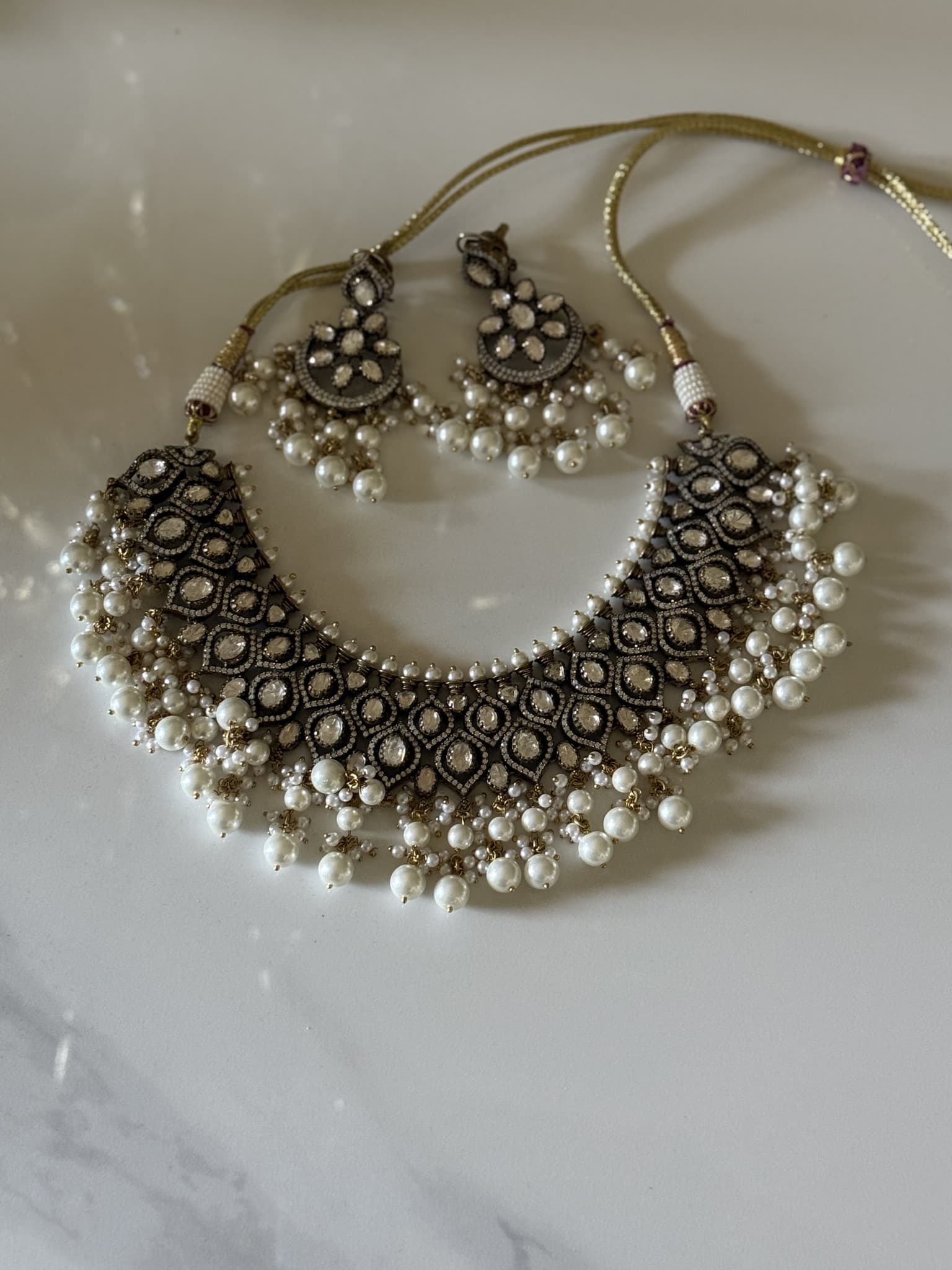 Pearl Silver Meenakari Choker Set