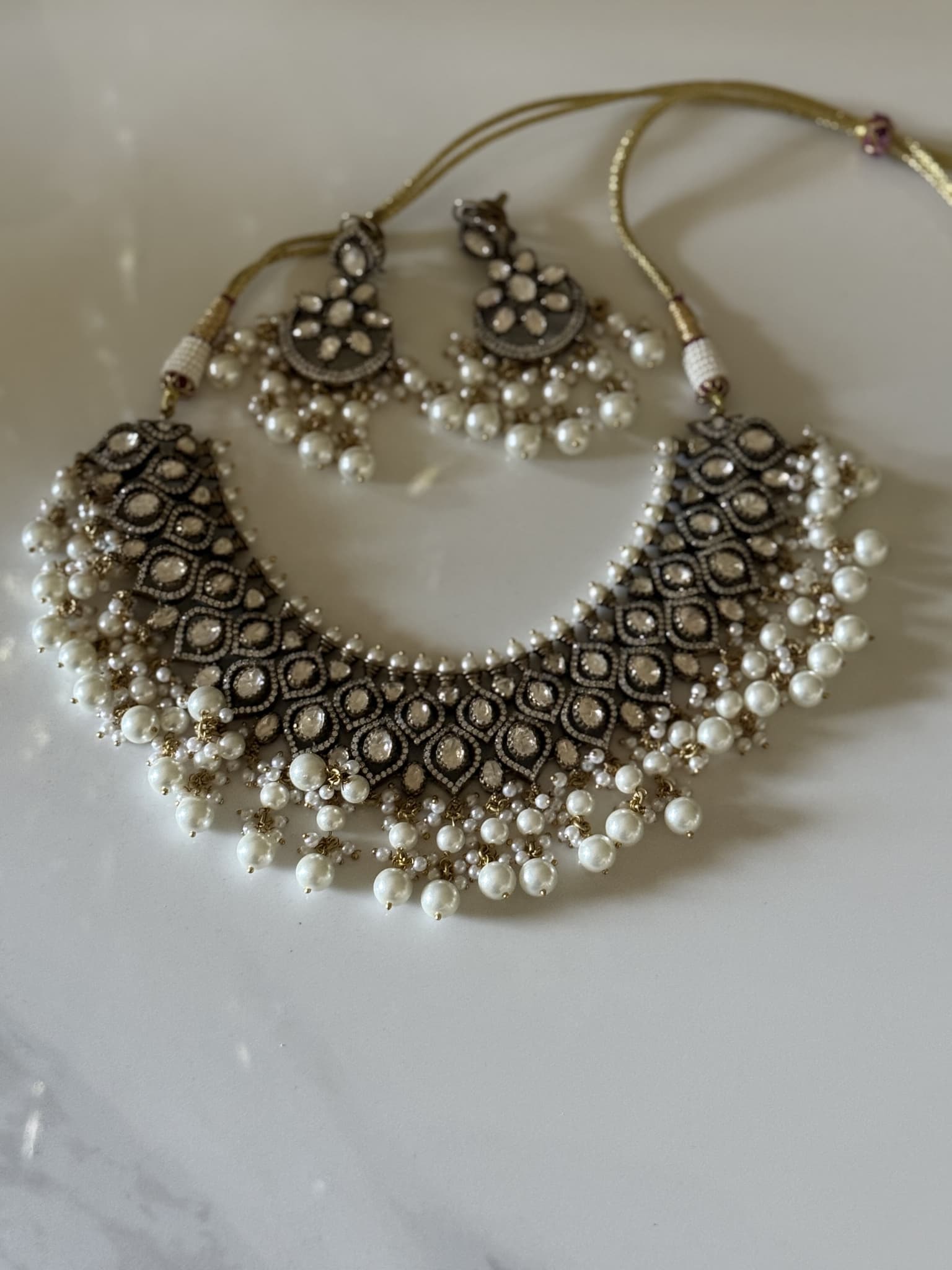 Pearl Silver Meenakari Choker Set