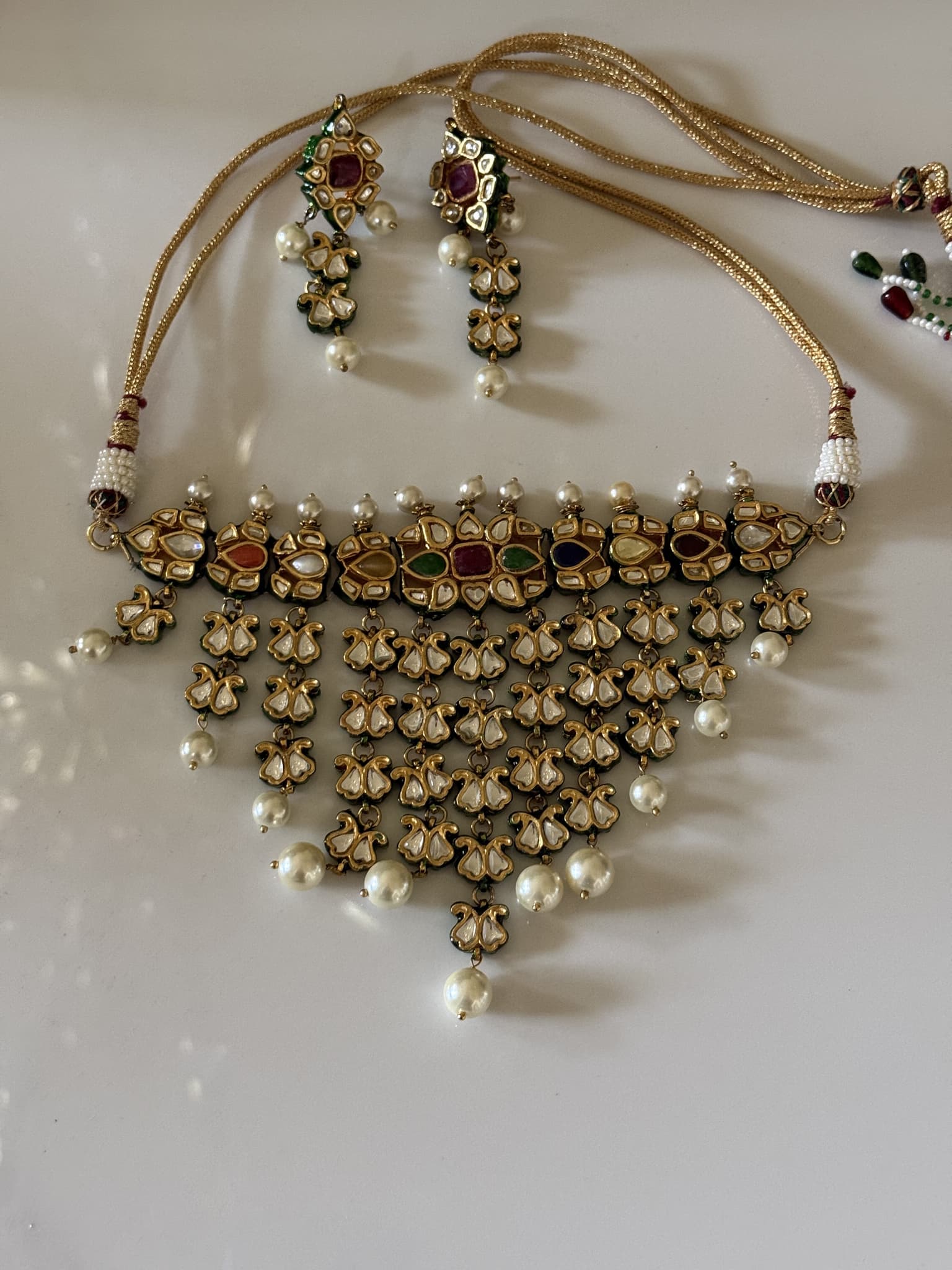 Pink and Blue Kundan Festive Necklace Set