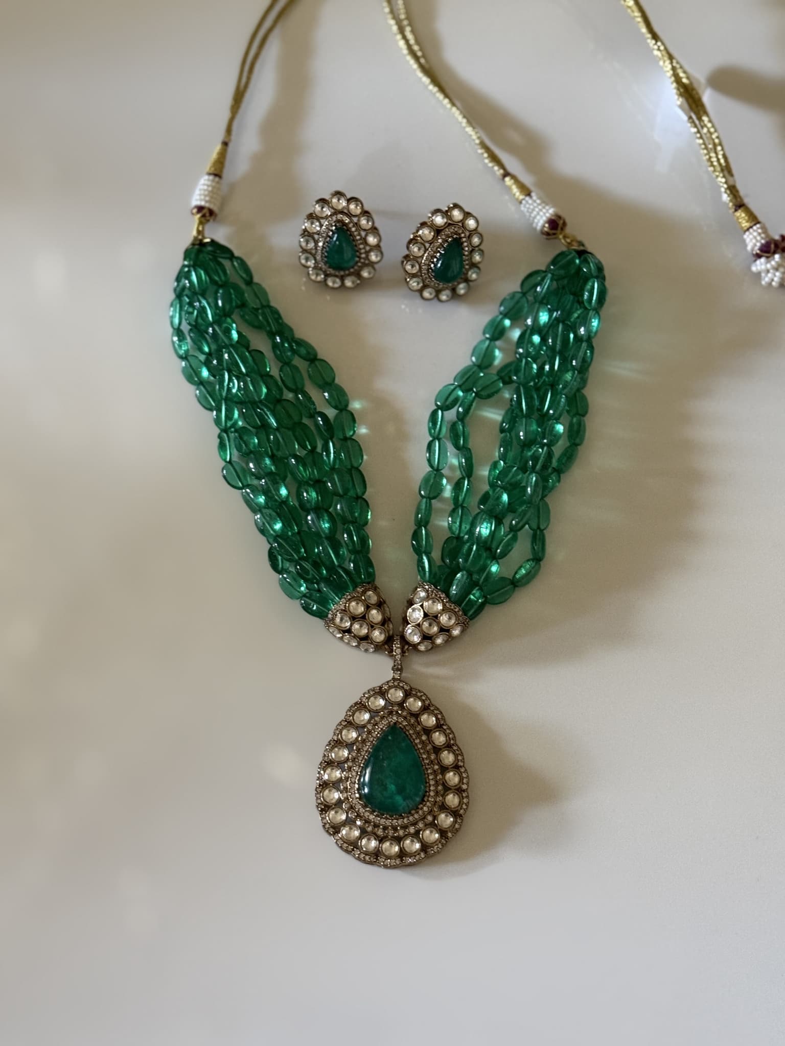 Polki Enamel Pearl Necklace Set
