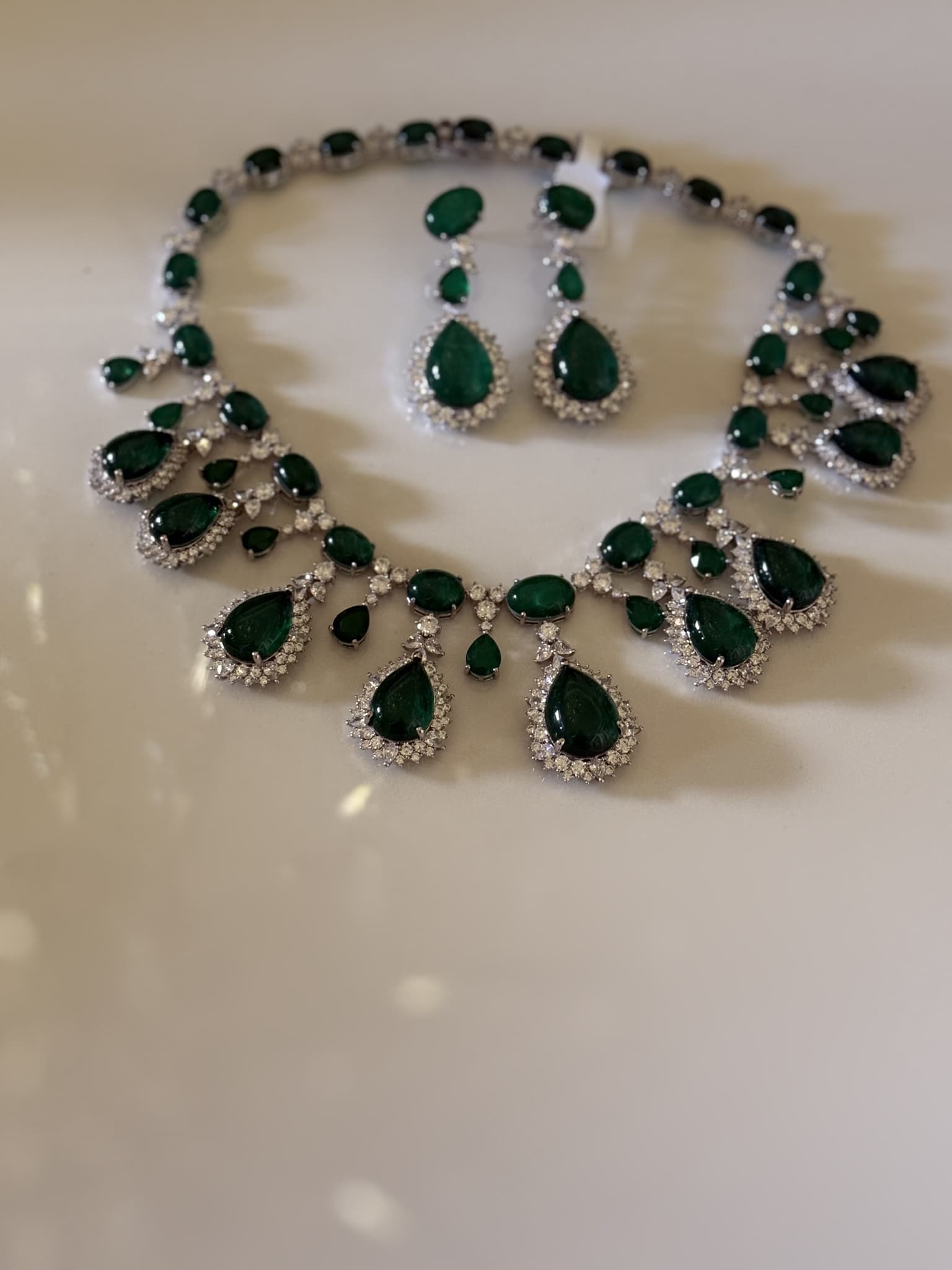 Emerald Teardrop Diamond Halo Set