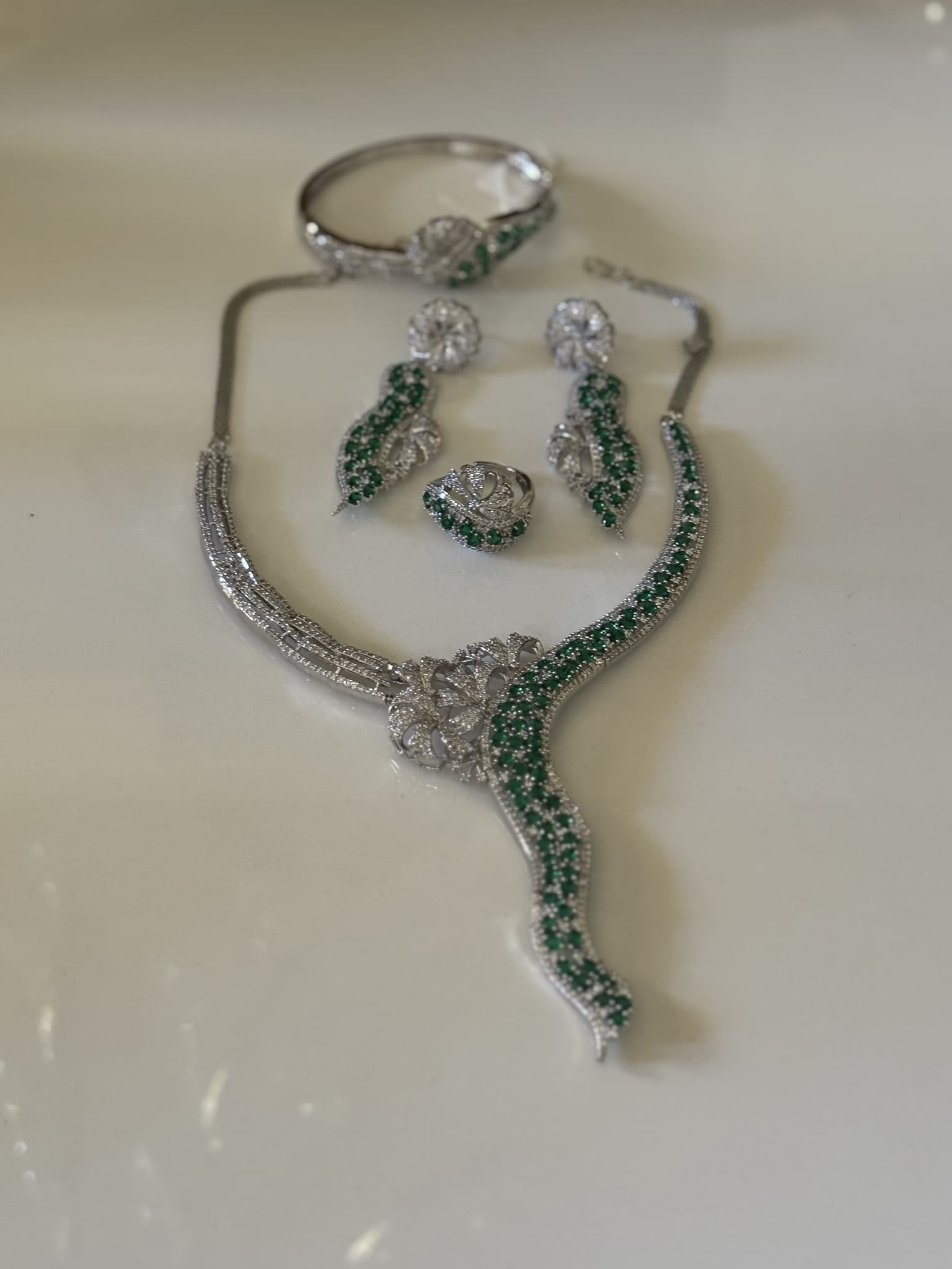 Emerald and Diamond Swirl Necklace Set