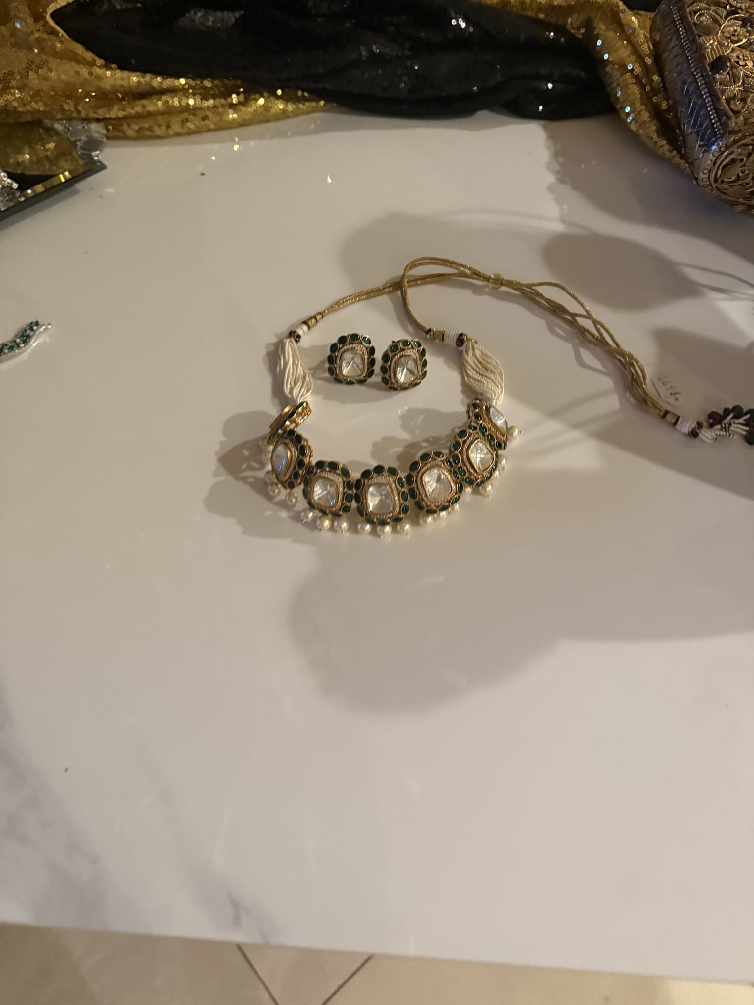 Ruby Polki Fringe Set