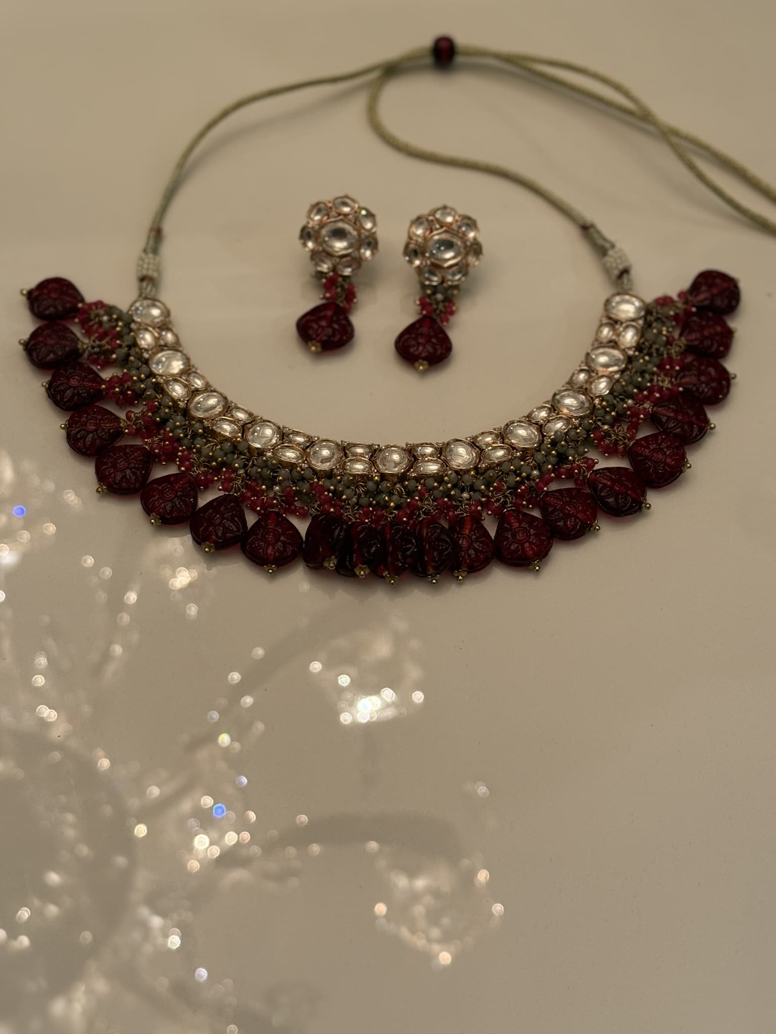 Polki Red Bead Choker Set