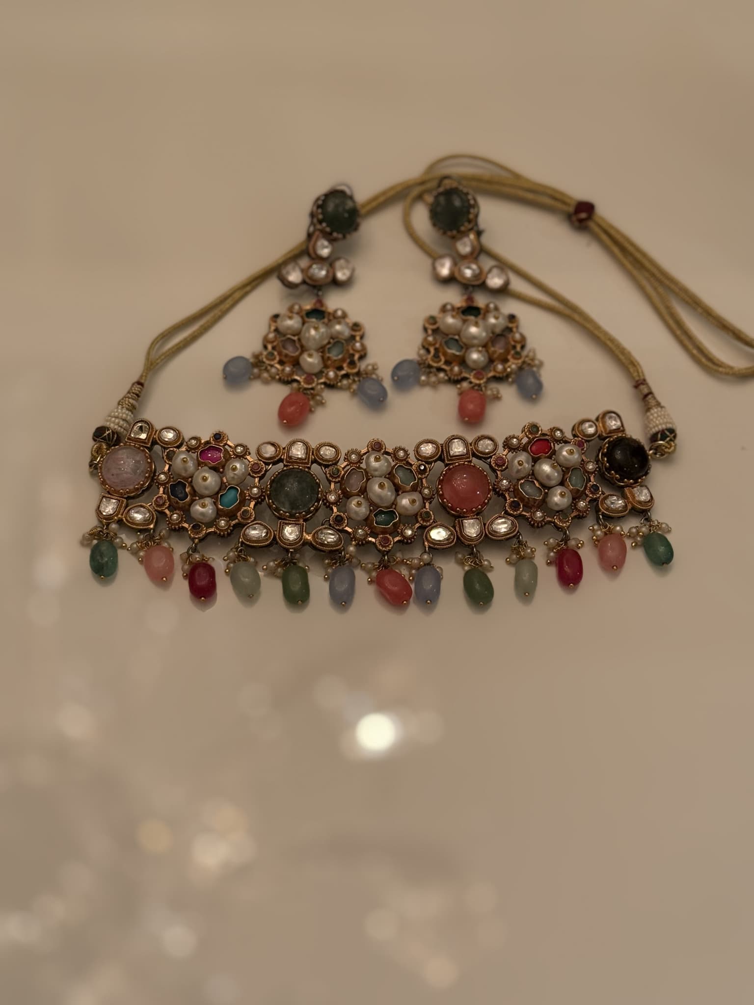Multicolor Gemstone Pearl Floral Set