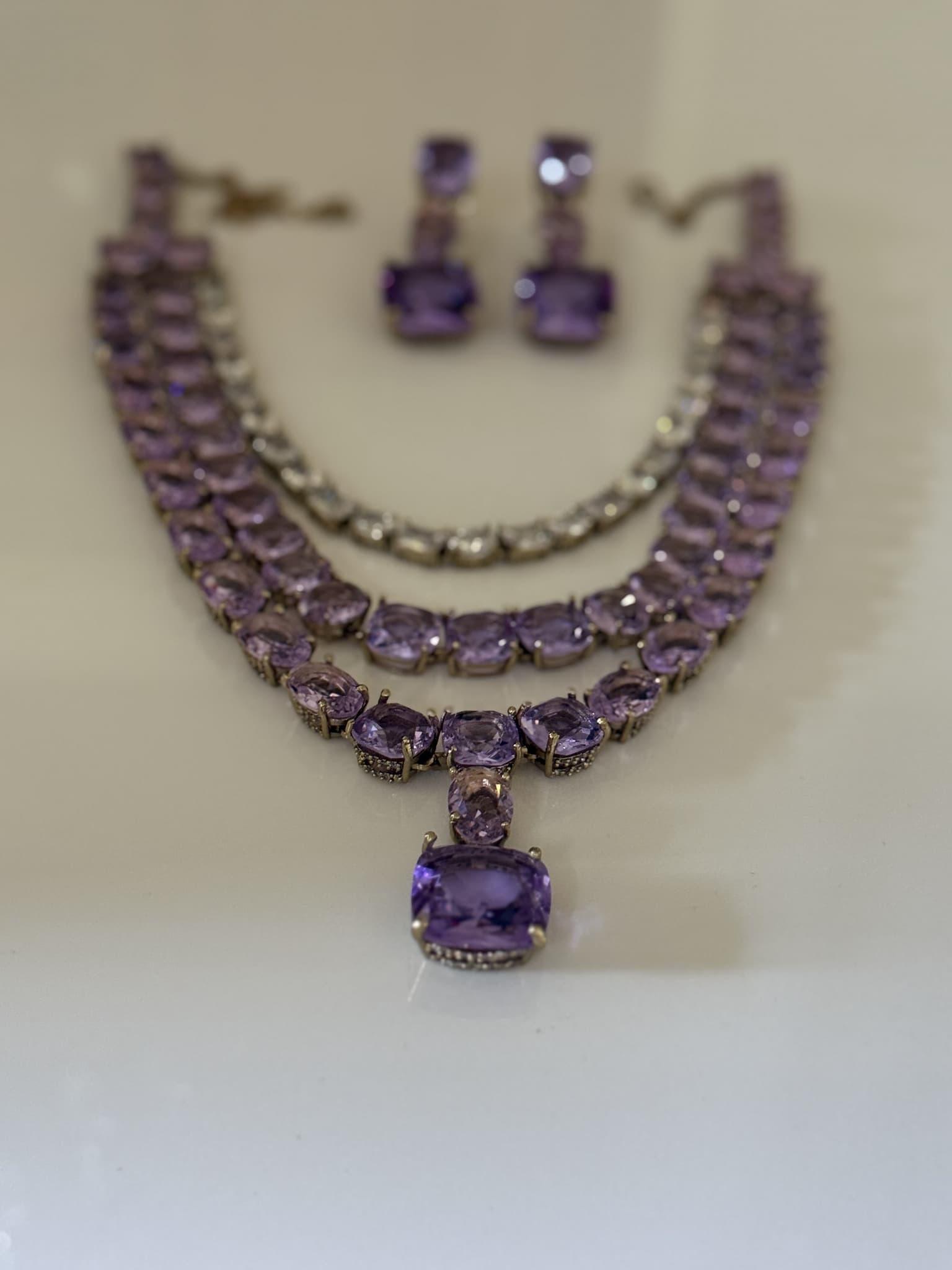 Amethyst and Polki layered Necklace Set