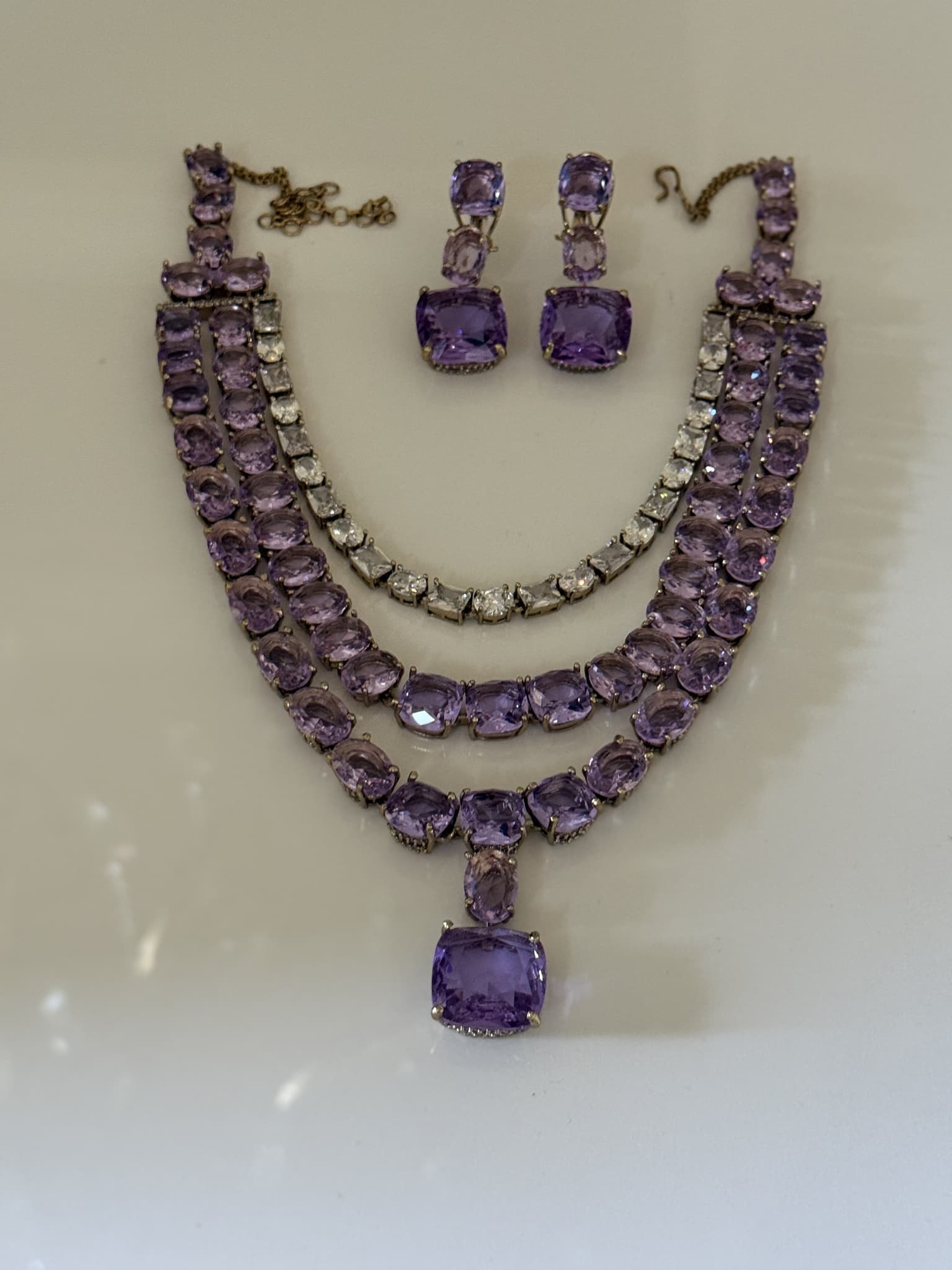 Amethyst and Polki layered Necklace Set