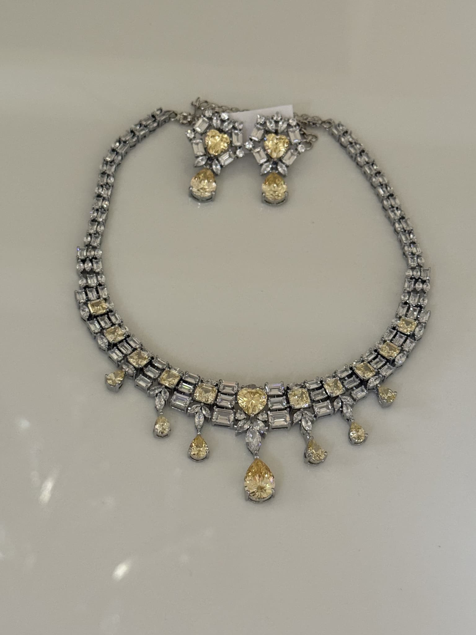 Yellow Citrine and Cubic Zirconia Drop Necklace Set