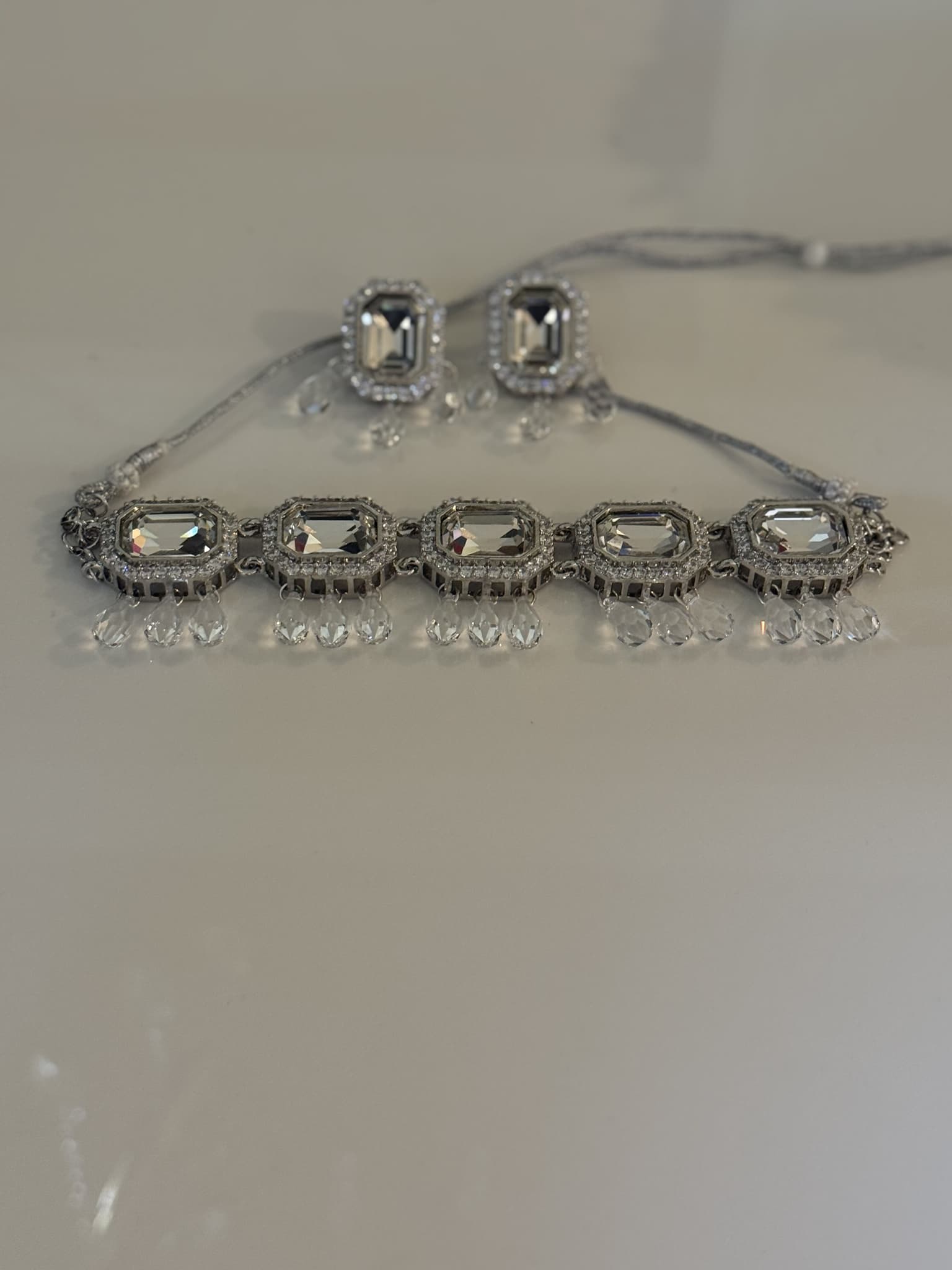 Silver Crystal Fringe Set