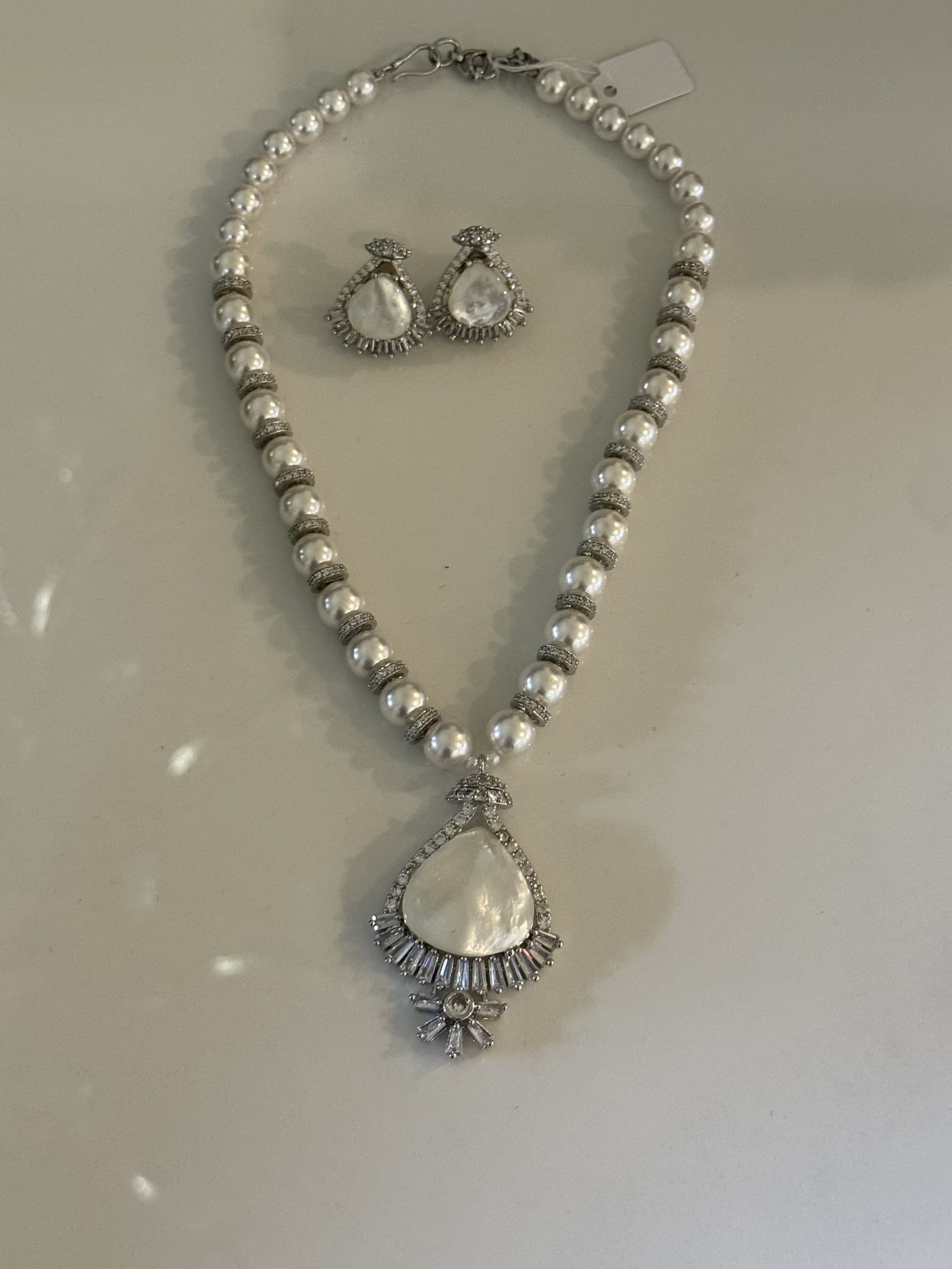 Pearl and CZ Pendant Set