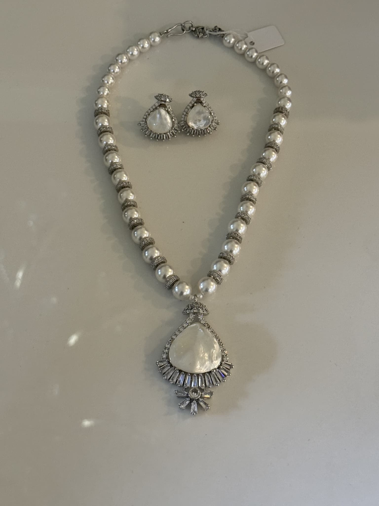 Pearl and CZ Pendant Set