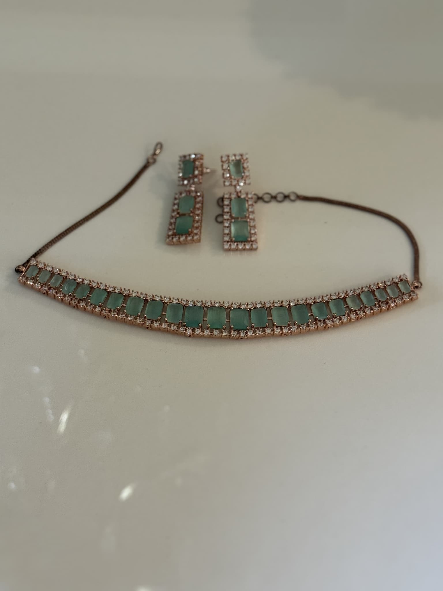 Aqua Gemstone Necklace Set
