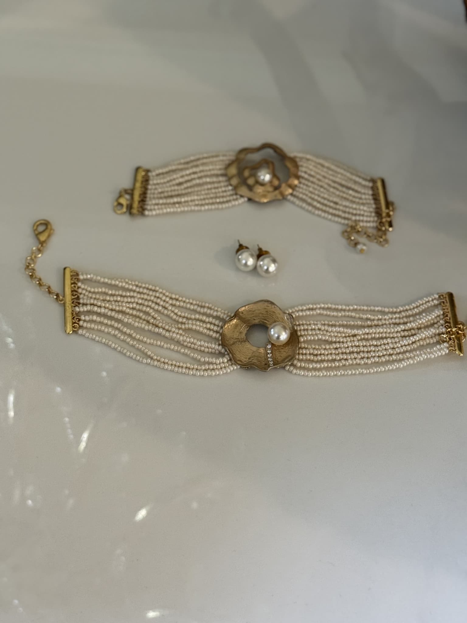 Pearl Gold Floral choker Set