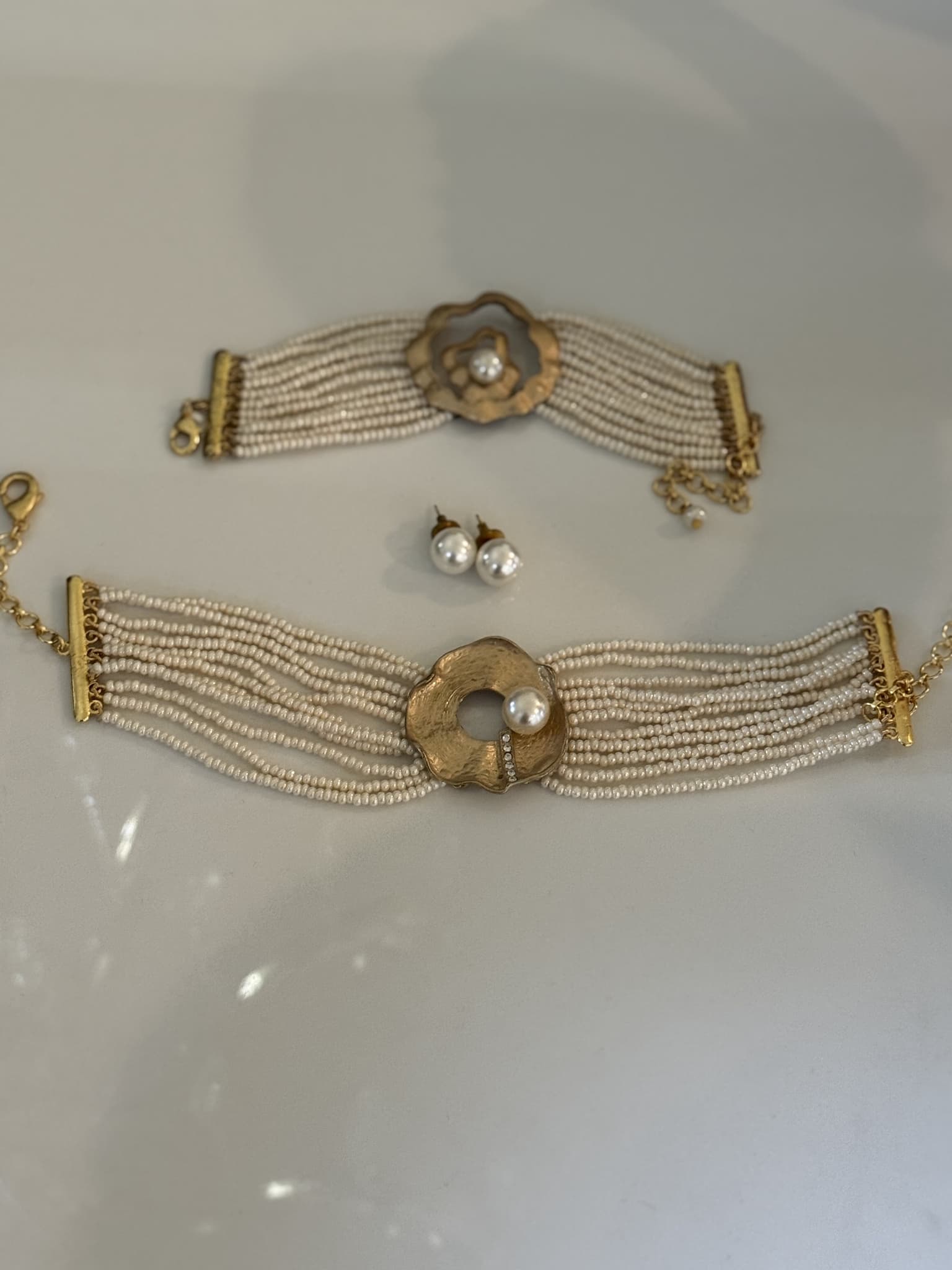Pearl Gold Floral choker Set