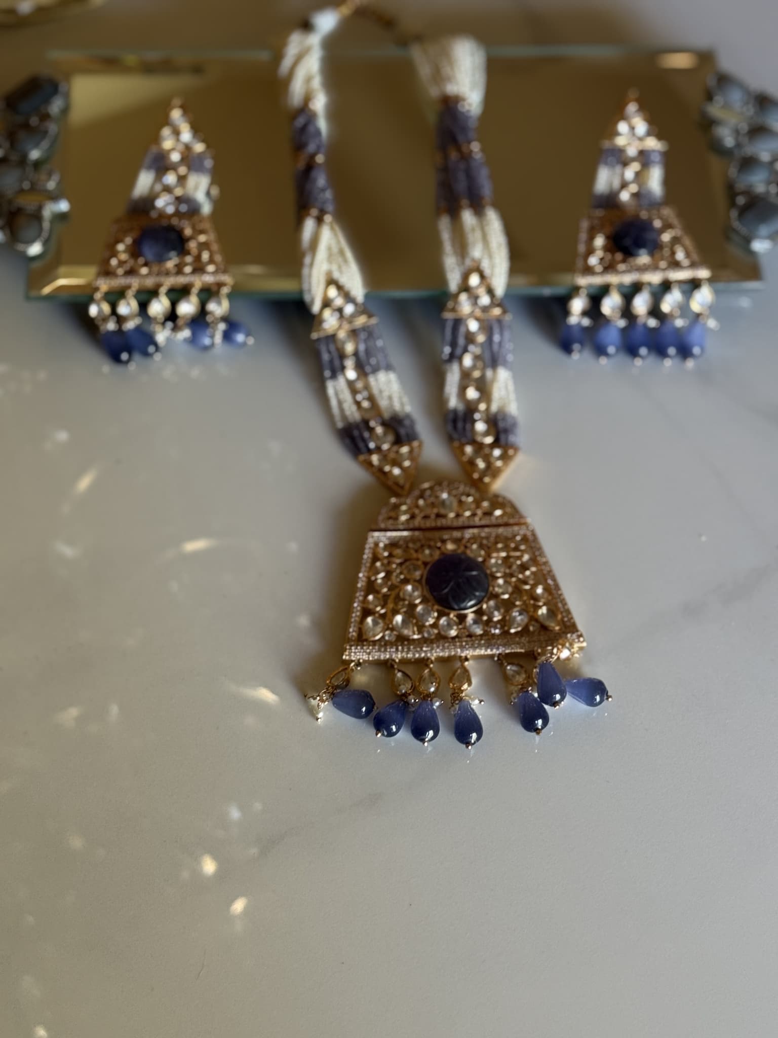 Sapphire Beaded Necklace Set