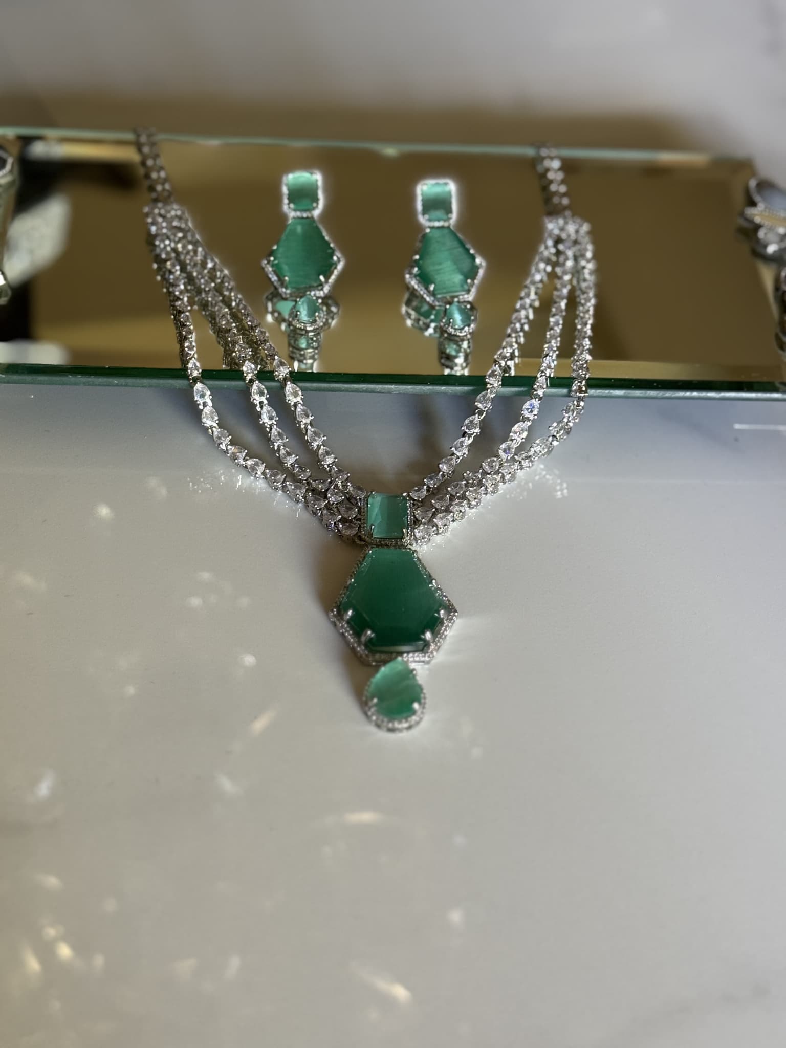 Green Catseye Triple Strand Set