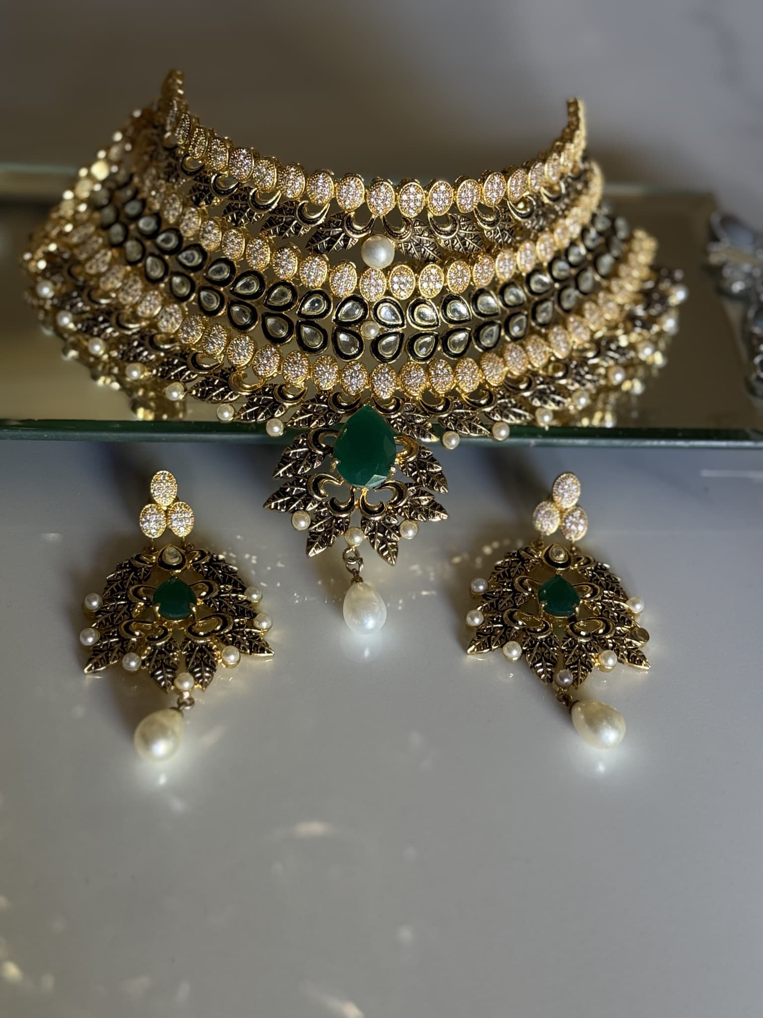 Emerald Fringe Necklace Set
