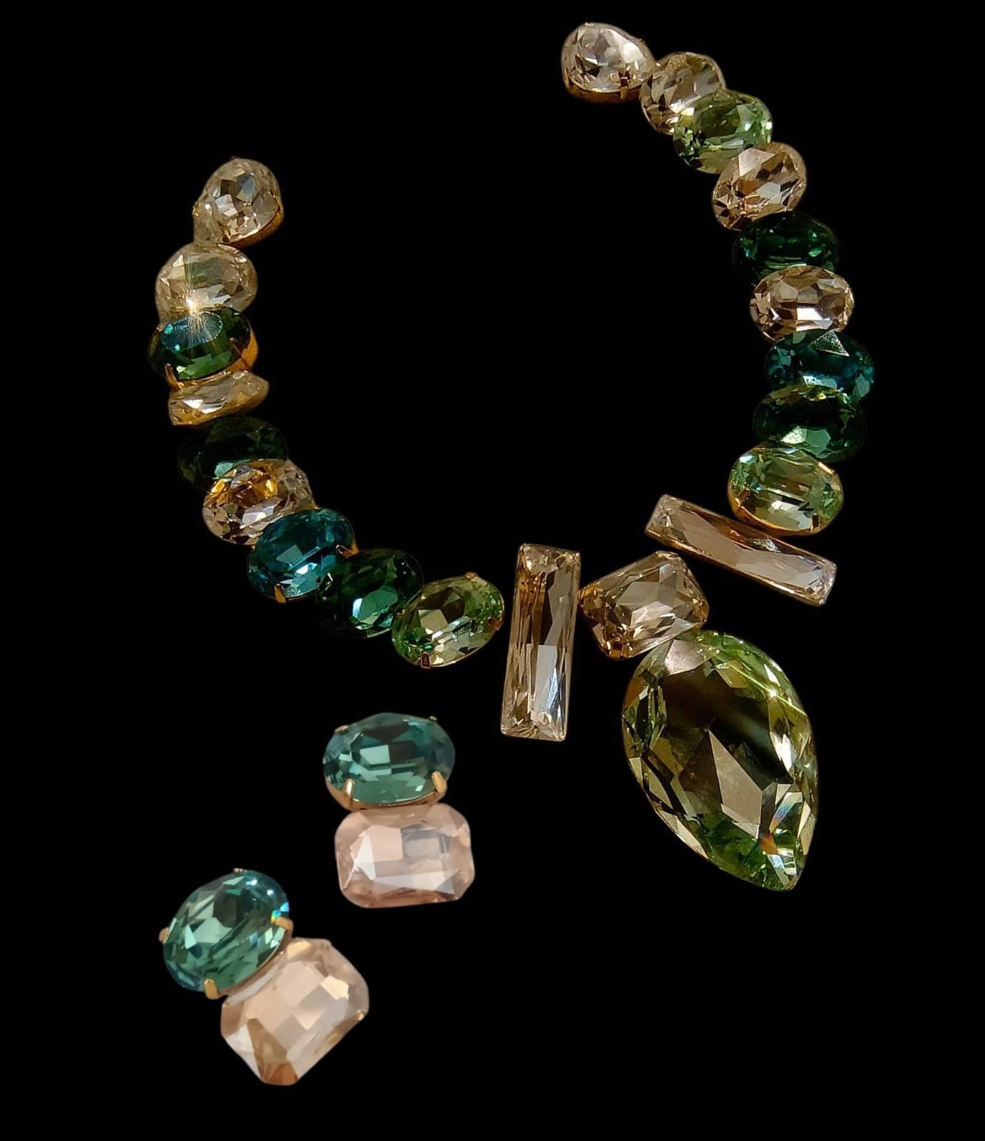 Emerald Mosaic Necklace & Earring Set