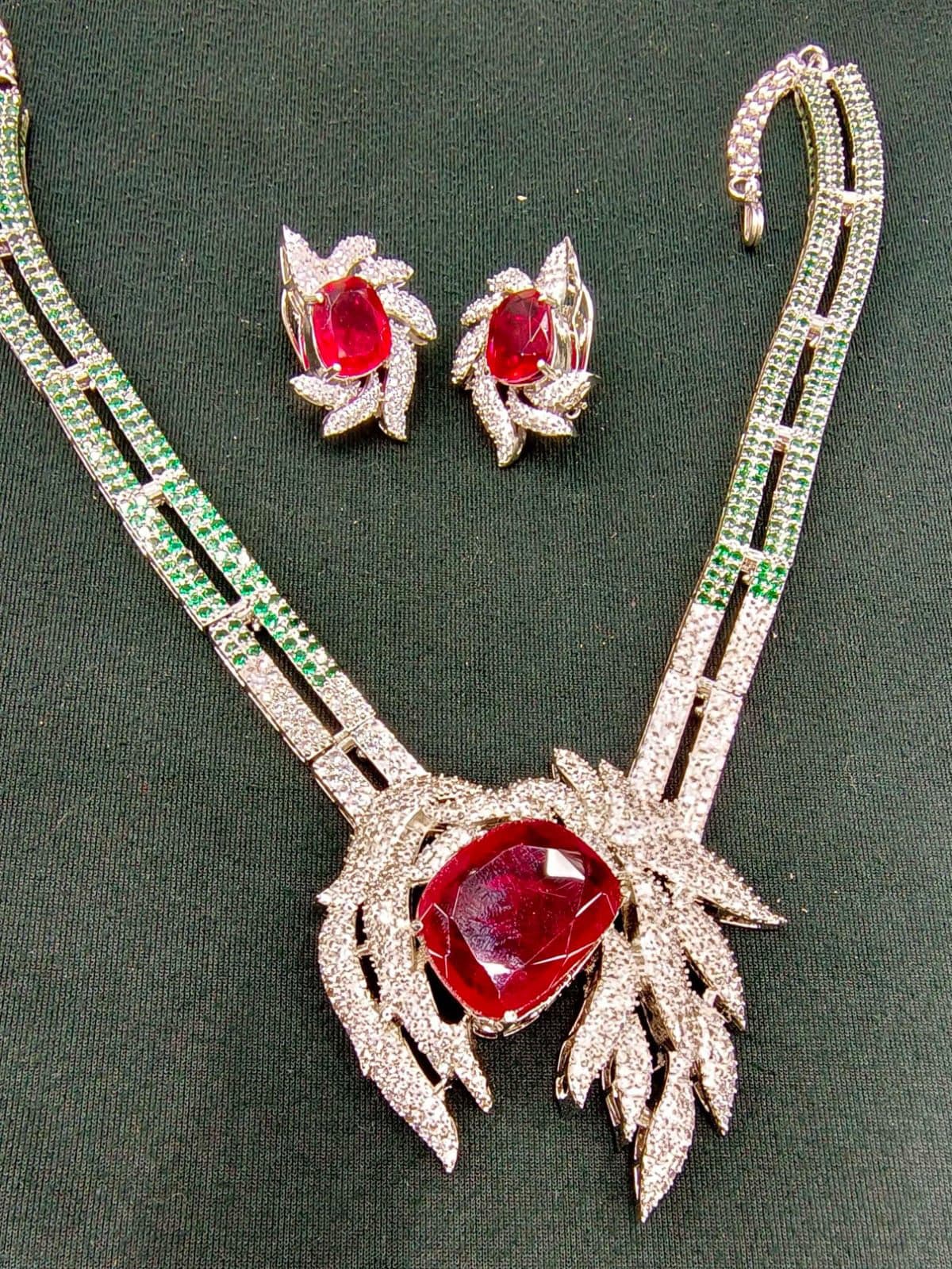 Ruby Leaf Necklace & Earring Set